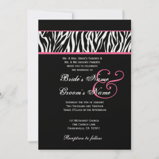 Invitación Blanco negro con papel metálico Boda de cebra rosa