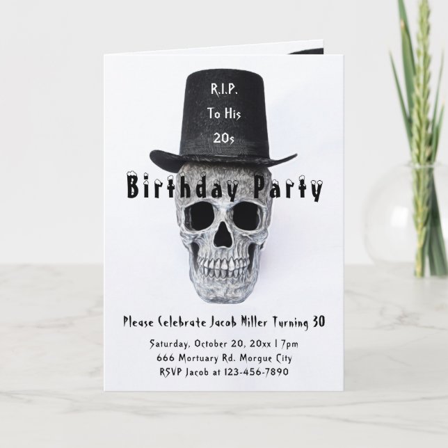 Invitación Blanco negro de los sombreros de los altos de los  (Anverso)