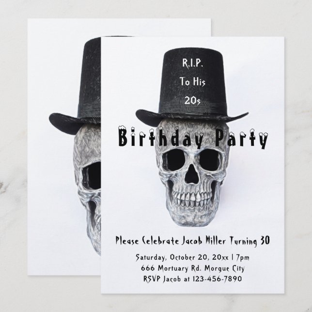 Invitación Blanco negro de los sombreros de los gorros en los (Anverso / Reverso)