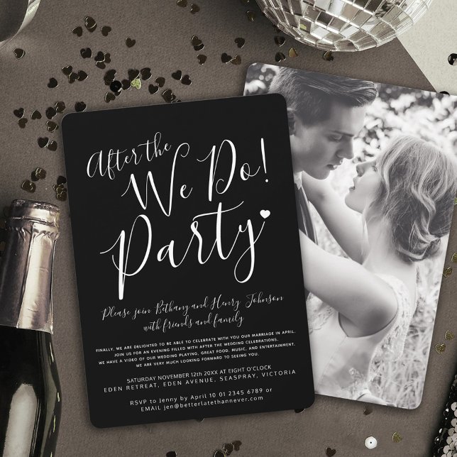Invitación Blanco negro después del boda tras fiesta (Subido por el creador)