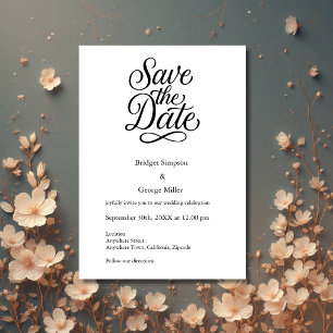 Invitación blanco negro Elegant Script Boda la fecha