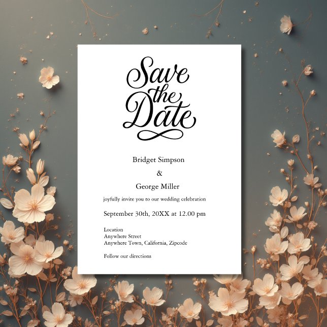 Invitación blanco negro Elegant Script Boda la fecha (Subido por el creador)