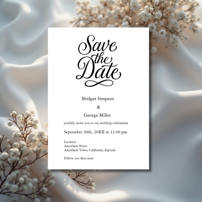 Invitación blanco negro Elegant Script Boda la fecha (Subido por el creador)