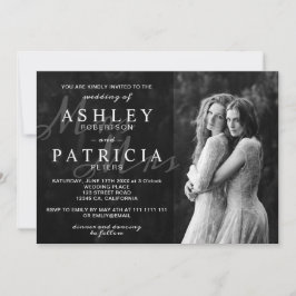 Invitación blanco negro elegante foto moderna chic boda