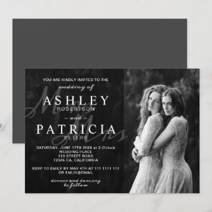 Invitación blanco negro elegante foto moderna chic boda
