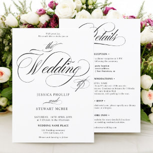 Invitación blanco negro en negrita todo en un boda de caligra