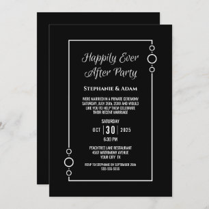 Invitación Blanco Negro Feliz para siempre después de la rece