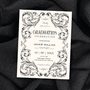 Invitación Blanco negro graduación gótica vintage