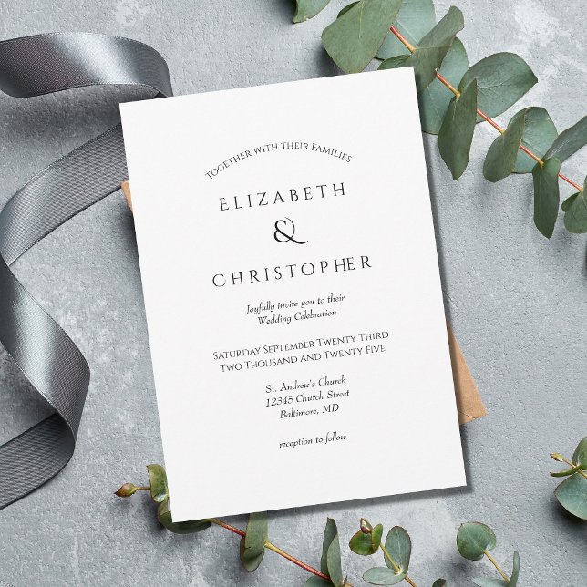 Invitación Blanco negro Minimalista moderno Boda simple (Subido por el creador)