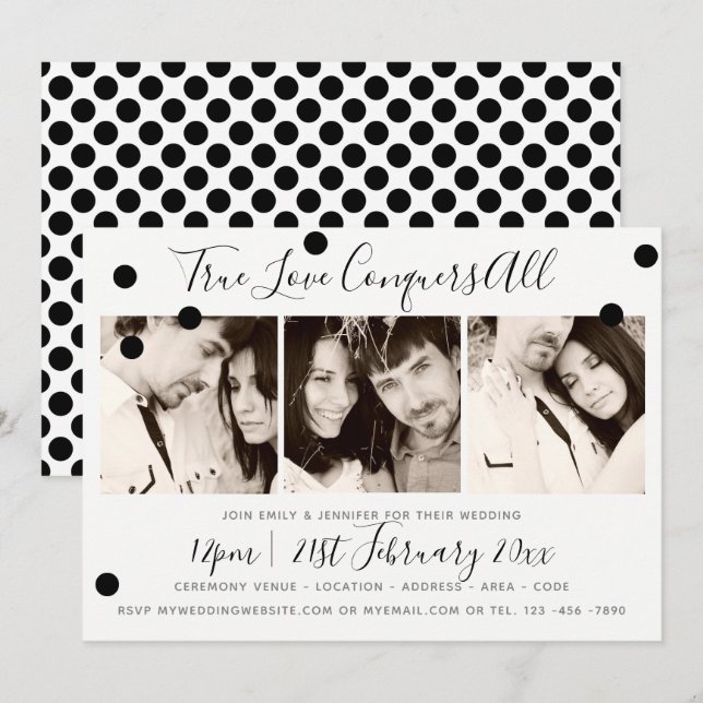Invitación Blanco negro Minimalista monocromo - AGREGAR 3 FOT (Anverso / Reverso)