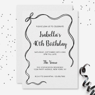 Invitación Blanco negro moderno 40 cumpleaños mano trenzada