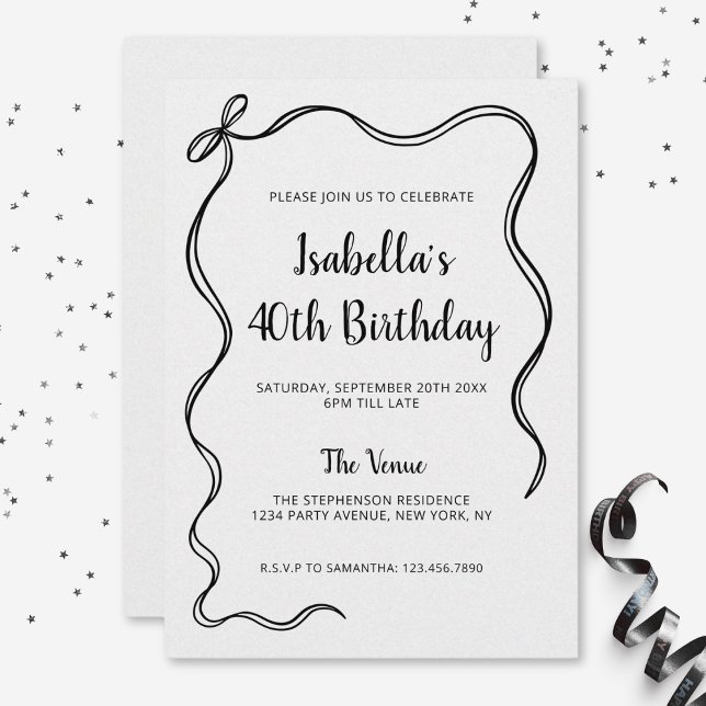 Invitación Blanco negro moderno 40 cumpleaños mano trenzada (Subido por el creador)