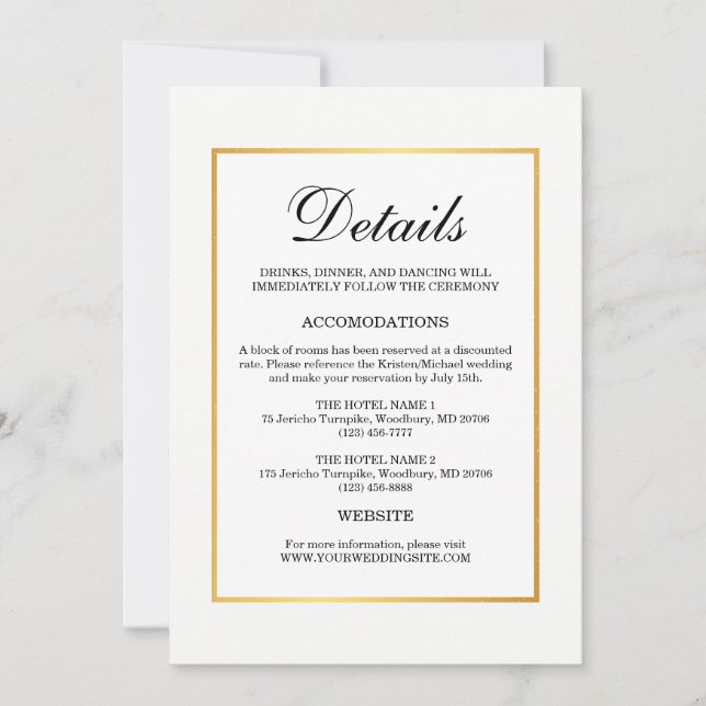 Invitación Blanco negro moderno con detalles de Boda de borde (Anverso)