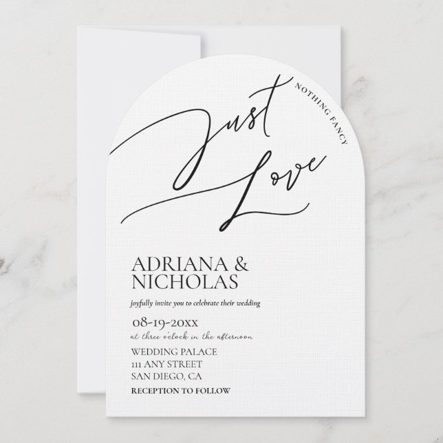 Invitación Blanco negro moderno Nada Fancy Ama Al Boda (Anverso)