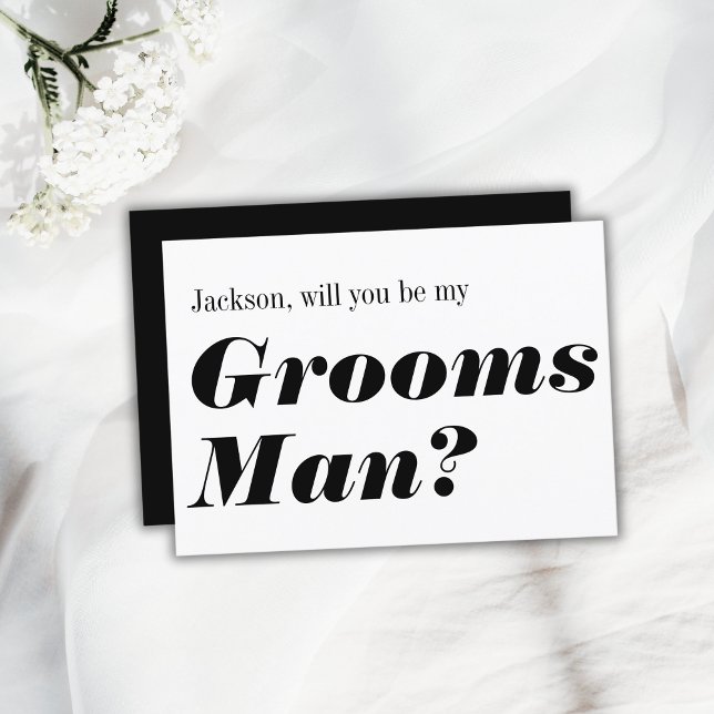 Invitación Blanco Negro Moderno Serás Mi Groomsman (Modern Black White Will You Be My Groomsman Invitation
)