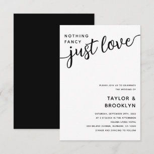 Invitación Blanco Negro Nada Fancy Just Love Boda