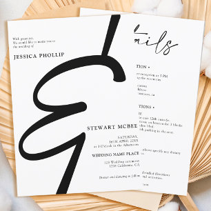 Invitación Blanco negro negrita todo en un boda de caligrafía