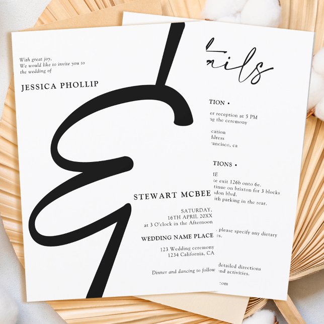 Invitación Blanco negro negrita todo en un boda de caligrafía (Subido por el creador)