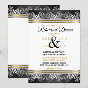 Invitación Blanco, negro, plata y oro - Cena de ensayo
