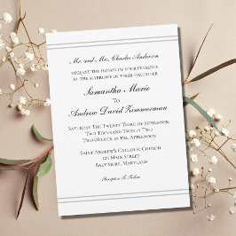 Invitación Blanco Negro Plateado Clásico Formal Elegante Boda