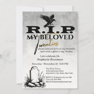 Invitación Blanco Negro RIP A Mis Veinte Cumpleaños 30
