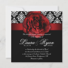 Invitación Blanco negro rosa rosa rojo elegante de la boda