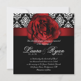 Invitación Blanco negro rosa rosa rojo elegante de la boda
