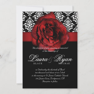 Invitación Blanco negro rosa rosa rojo elegante de la boda