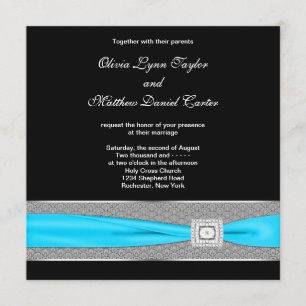 Invitación Blanco negro Verde azulado azul Verde azulado Boda