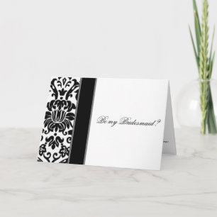 Invitación Blanco negro y gris damasco sea mi dama de honor