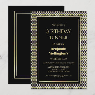 Invitación Blanco negro y oro Cena de cumpleaños número 50