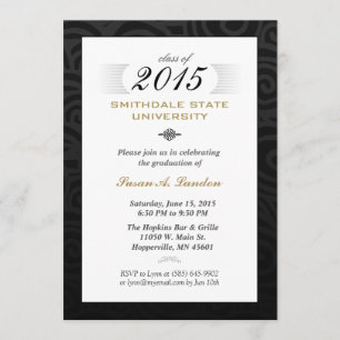 Invitación Blanco negro y oro (para ella) Elegante Grad Invit