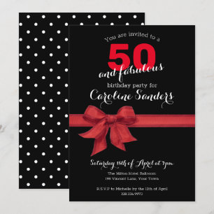 Invitación Blanco negro y rojo 50 y fabulosa fiesta de cumple