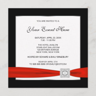 Invitación Blanco Negro y Rojo para Todas las Ocasiones