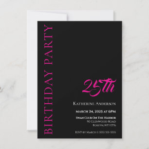 Invitación Blanco negro y rosa modernos y simple cumpleaños
