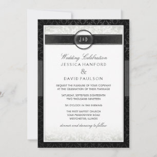 Invitación Blanco negro y toque de oro Boda de Art Deco
