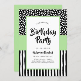 Invitación Blanco negro y verde extravagante cumpleaños
