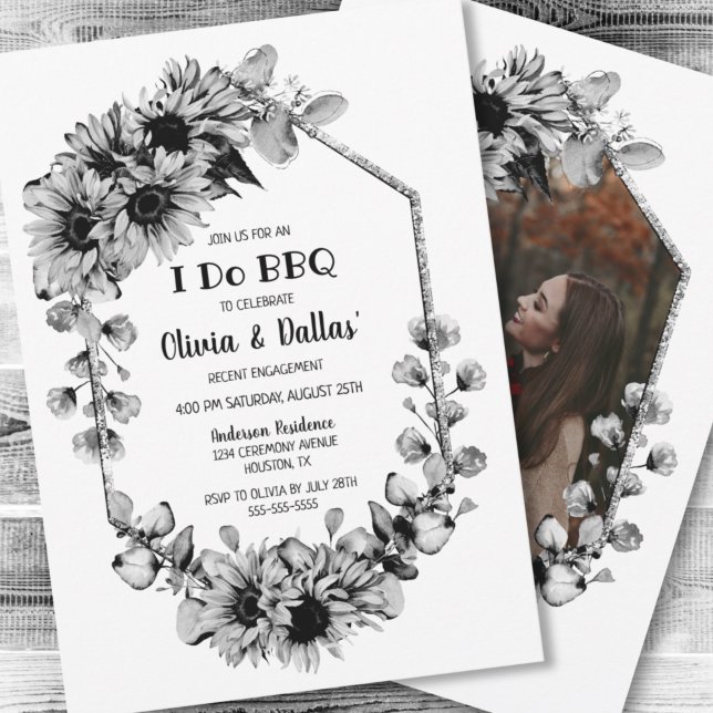 Invitación Blanco Negro Yo hago BQ Girasol Compromiso de foto (Subido por el creador)