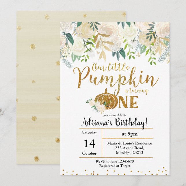 Invitación Blanco, Nuestra Pequeña Calabaza Se Está Volviendo (Anverso / Reverso)