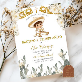 Invitación Blanco Oro Bautizo Mexicano Y Primer Anito