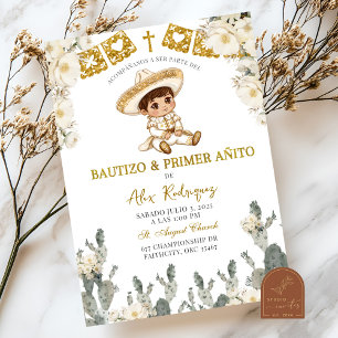 Invitación Blanco Oro Bautizo Mexicano Y Primer Anito