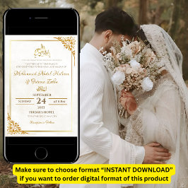 Invitación Blanco Oro Sencillo Elegante Moderno Nikah Walima