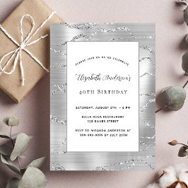 Invitación Blanco plateado de cumpleaños elegante