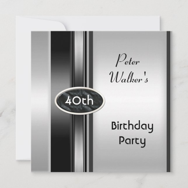 Invitación Blanco plateado metalizado hombre 40 Fiesta de cum (Anverso)