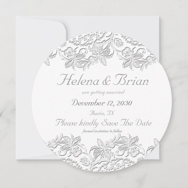 Invitación Blanco Puro Vintage Encaje Francés Foto Save The D (Anverso)