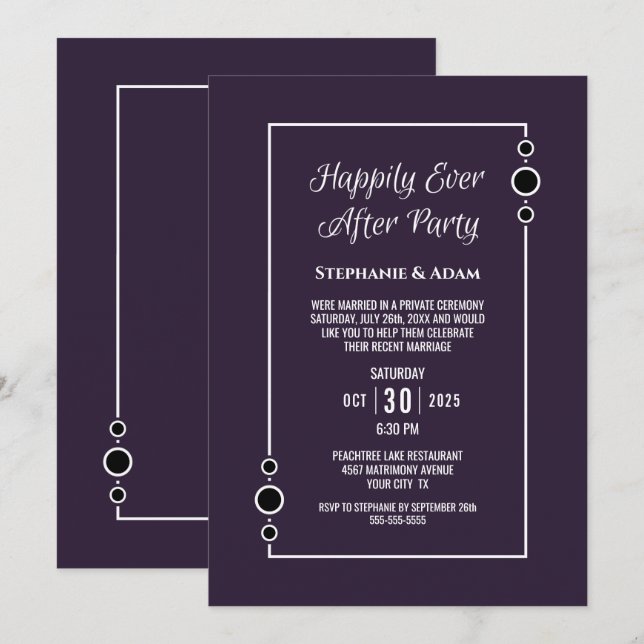 Invitación Blanco Púrpura Feliz Desde La Recepción De La Boda (Anverso / Reverso)