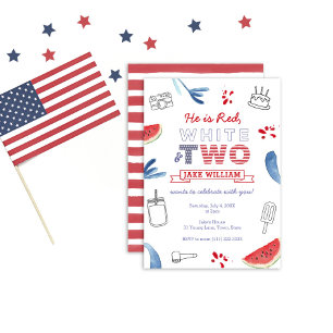 Invitación Blanco Rojo All-American y Fiesta de dos cumpleaño