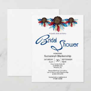 Invitación Blanco Rojo Azul Patriótico Mitad Flores Borde Sup