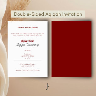 Invitación Blanco Rojo Color Sólido Plano, Aqiqah Baby Shower