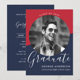 Invitación Blanco Rojo Elegante Moderno   Graduación fotográf